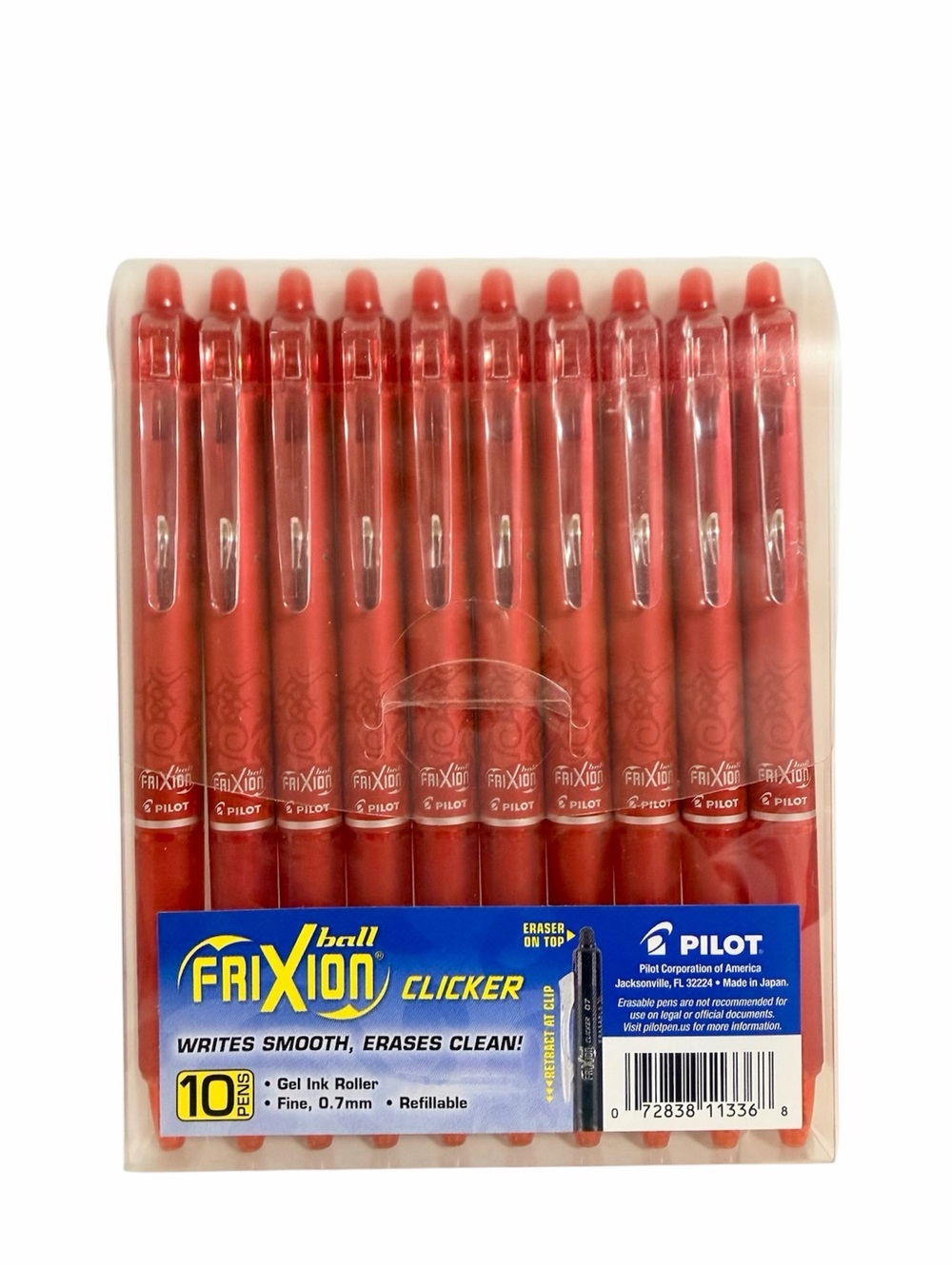 Pilot, FriXion Clicker Erasable Gel Pens, Fine Point 0.7 mm, Pack of 10